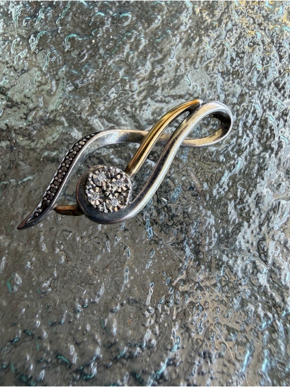 Elegant Two-Tone Silver and Gold Diamond Cluster Pendant